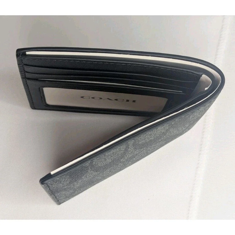 Coach Signature Coated Canvas ID Billfold Wallet - Black, NWT